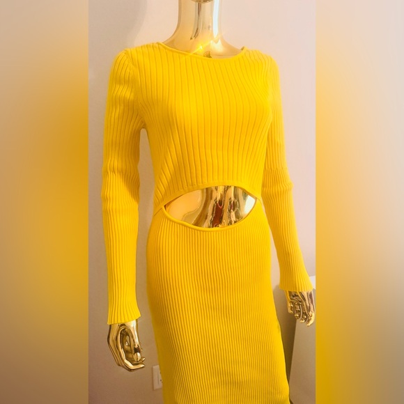 ASOS Long Sleeve Yellow Front Cutout Sweater Knit Dress, Size 8, NWT - Picture 1 of 12
